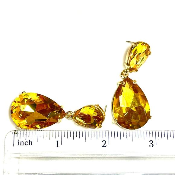 Earrings Amber Rhinestone Gold 2" Drop Dangle Chunky Jewelry O02 - Picture 3 of 4
